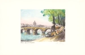 1950 Paris, Quai de la Mégisserie signierte Radierung - Bild 1 von 1