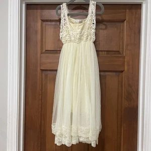 Trish Scully 7 Long White & beige Lace Special Occasion Dress Flowergirl Tank - Picture 1 of 7