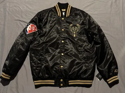 Milwaukee Bucks атласный стартер куртка черное золото эксклюзивный размер большой новый с Ярлыками 🔥🔥 - Изображение 1 из 4