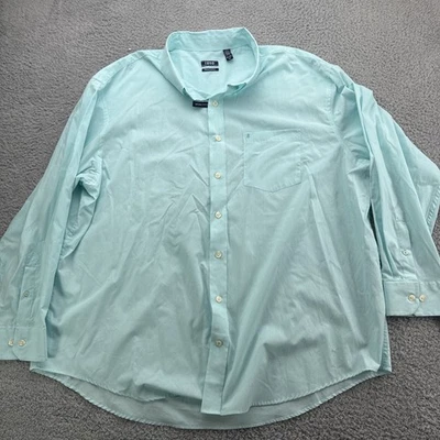 IZOD 正装衬衫男式 3XL XXL 高级必需品蓝色光泽格子纽扣 — 第 1/4 张图片