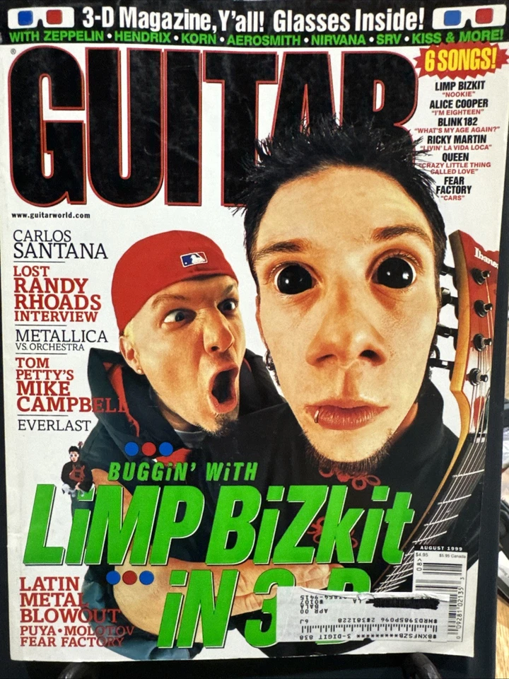 Guitar World Magazine August 1999 Limp Bizkit In 3D W/ Glasses & Poster Foto 1 de 4