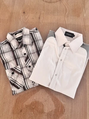 Men's Two Pack Long Sleeve Button Down Shirts Plaid & Solid Mesh Size Medium - Image 1 of 4