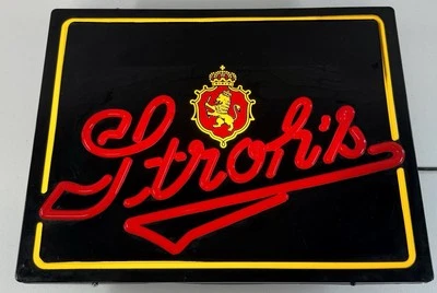 Vintage Stroh’s Light Up Beer Sign Lighted 16x20 WORKS! Neon Rare! - Image 1 of 2