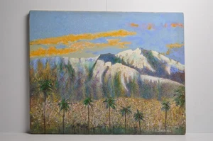 Palm Springs Art Painting Mt. San Jacinto Palm Trees Windmills Oil Canvas - Picture 1 of 15