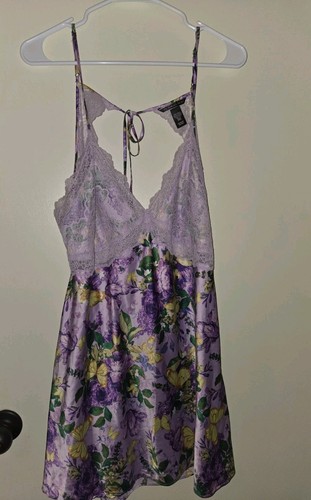 UNDERCOVER Abito slip Victorias Secret donna XL pizzo lavanda viola floreale setoso schiena aperta