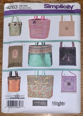 Simplicity Sewing Pattern #4263 Bags & Purses Beaded Fringe, Braids Cute! UNCUT - Image 1 of 2