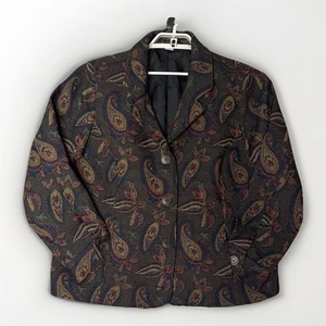 C J Banks Blazer Jacket Paisley Tapestry Women 1X Brown Blue Artsy Pocket Office - Picture 1 of 14