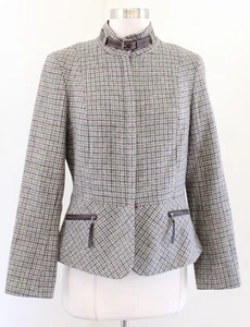 Talbots kariert Wollmischung Reißverschluss vorne Schnalle Kragen Schößchen Blazer Jacke Gr 10P - Bild 1 von 7