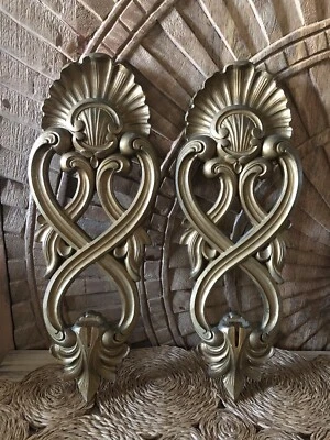 "Juego de candelabros de pared HOMCO dorado ornamentado 1988 de colección #2230 hecho en EE. UU. 11""" Foto 1 de 4