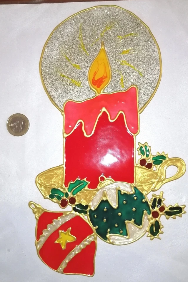 Window Color, große Kerze, rot und gold, Weihnachten, Fensterbild (1.0) - Bild 1 von 1