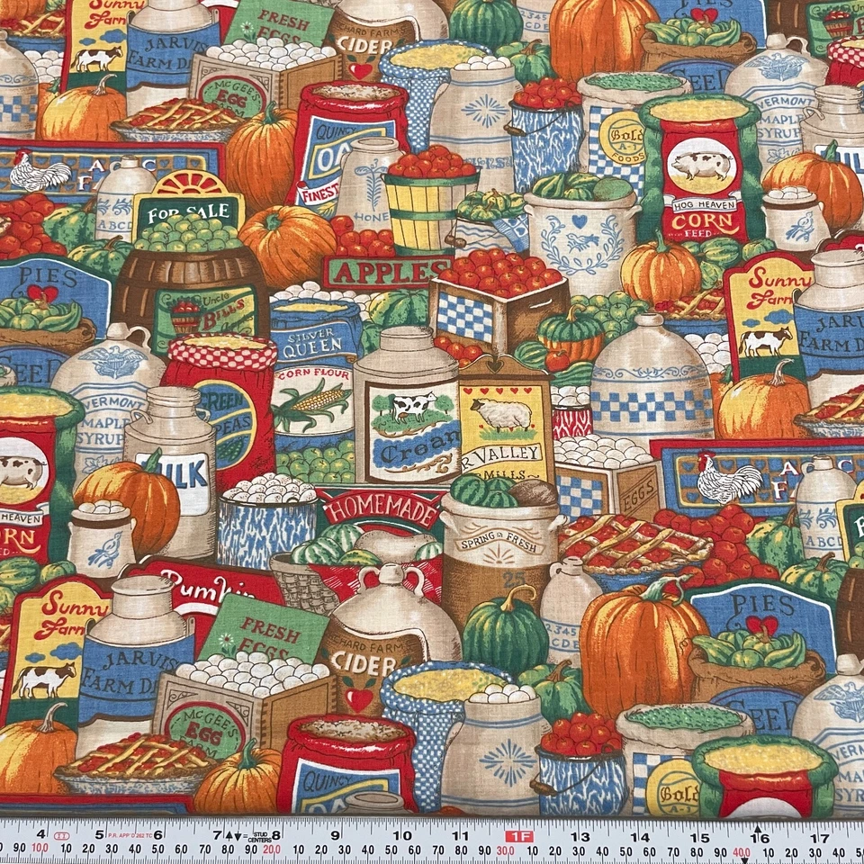 Vintage Sharon Kessler for Concord Farmers Market Food Cotton by the HALF YARD - Image 1 of 2