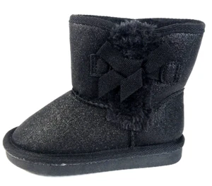 Ankle Booties Girls Size 9 Shoes Faux Fur Lined Black Flat Glitter Boots - Picture 1 of 8