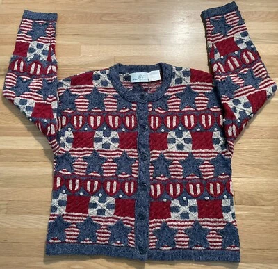 DE COLECCIÓN - OPCIONES DE DISEÑO - Suéter para mujer M - 3 dimensiones bandera de Estados Unidos - Mezcla de lana Foto 1 de 4