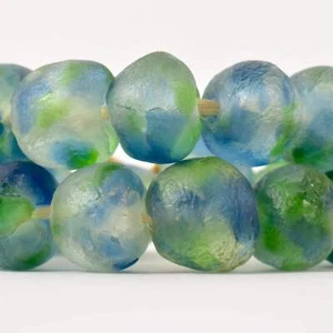 Krobo Recycled Powder Glass Blue and Green X-Large Trade Beads - Picture 1 of 8