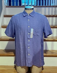 NEW Men’s Margaritaville Blue Button Up Shirt Size L Silk/Linen Lightweight - Picture 1 of 10