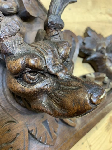 40” architectural salvage Stag Wood Scroll Black Forest carving Antique french Cover