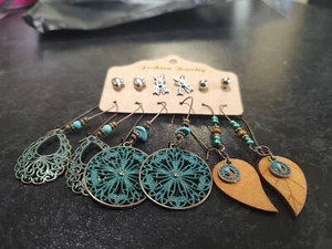 Vintage Böhmische Ohrringe sechs Paar Türkis Silber Bronze - Bild 1 von 1