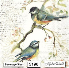 (5007) Two Individual Paper Beverage / Cocktail Decoupage Napkins Titmice Birds