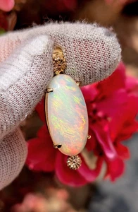 Museum Grade 14 Carats Fire Welo Opal 14K Solid Yellow Gold Custom Made Pendant - Picture 1 of 24