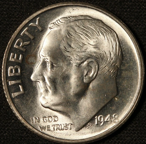 1948 S ROOSEVELT DIME, HIGH GRADE, HIGHLY COLLECTIBLE DATE, BRIGHT WHITE, NICE! Cover