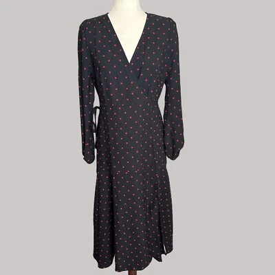 Scoop Wrap Midi Dress Womens M Black Red Polka Dot Dark Acadmia Career Y2K - Image 1 of 4