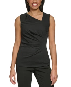 DKNY Women's Petite Asymmetrical Neckline Sleeveless Top (Black, Petite Medium) - Picture 1 of 4
