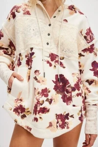 Free People Bali Bring Me Roses Sherpa Pullover Size XL Lace Floral Hoodie - Picture 1 of 5