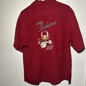 Tommy Bahama Short Sleeve Button Down 100% Silk Large Logo On Back. Red - Picture 1 of 14
