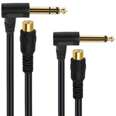 6.35mm Angle 90° Male to RCA Female Cable Camera Headphone Speaker Mono Stereo - Image 1 of 3