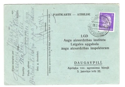 TARJETA POSTAL REGISTROS MÉDICOS OCUPACIÓN ALEMANA LETONIA SEGUNDA GUERRA MUNDIAL Foto 1 de 2