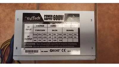 ALIMENTATORE PER PC 600W ATX VULTECH VENTOLA 12CM GS-600R ATX 1.3 600w - Immagine 1 di 4