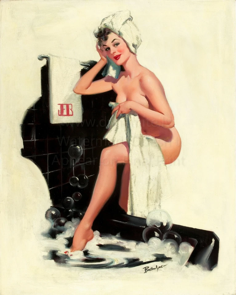JOYCE BALLATYNE Pin-Up Poster or Rolled Canvas Print "Just Right" Bathing Girl - Image 1 of 1