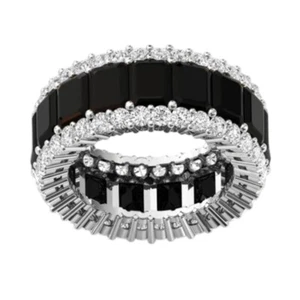Black Onyx Eternity Engagement Wedding Band For Women 13.00Ct Emerald Cut 6x4MM - Picture 1 of 6