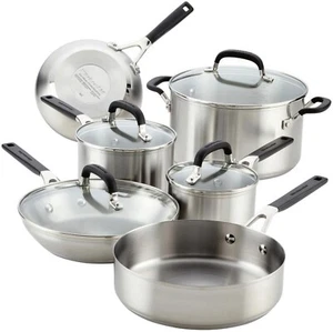 KitchenAid 10-teiliges Kochgeschirr-Set aus gebürstetem Edelstahl Bratpfanne Suppentopf - Bild 1 von 12