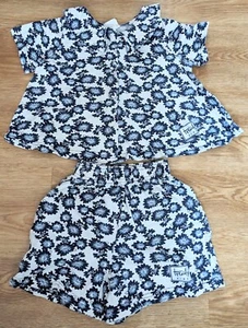 Trendy Kids Vintage Girls 90's Crop Top Shorts Set S 7/8 White Blue Floral - Picture 1 of 8