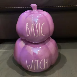 Zucche viola iridescenti impilate Rae Dunn strega base Halloween 2021 nuove - Foto 1 di 6