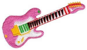 bg52★Gitarre Rosa Aufnäher aufbügeln Bügelbild Patch Bügelflicken 10,5 x 3,8 cm - Bild 1 von 1