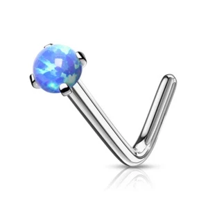 20G-18G PRONG SET SYNTHETIC-OPAL SURGICAL STEEL L-SHAPED NOSE RING STUD - Picture 1 of 5