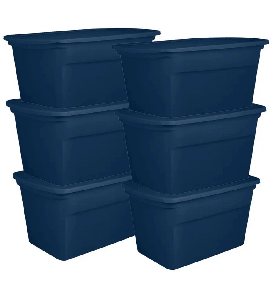 Sterilite Classic Lidded Stackable 30 Gallon Storage Tote Blue 6-Pack - Image 1 of 4