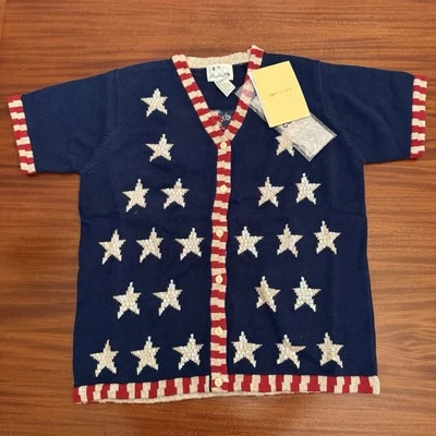 Quacker Factory Women Medium Sweater Patriotic NWT USA Flag Stars Button Covers - Image 1 of 4