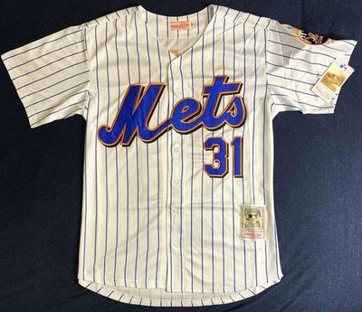 2005 Mike Piazza New York Mets White Pinstripe Jersey Men's Medium - Image 1 of 4