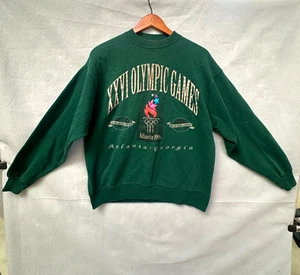 Vintage Atlanta Olympics 1996 Sweatshirt Mens Large Green Pullover Crewneck 90s - Picture 1 of 9