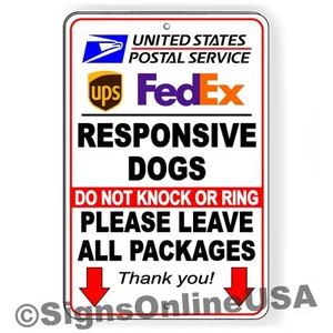 Deliver Package Here Arrows Down Responsive Dogs Do Not Knock Disturb Sign METAL - Picture 1 of 12