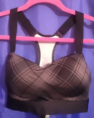 Victoria's Secret PINK Active  Sports Bra Black Gray Plaid Women’s Size Small - Image 1 of 4