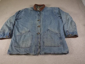 Vintage Denim Chore Jacket Womens XL Blue Corduroy Collar Flannel Lined Barn - Picture 1 of 18