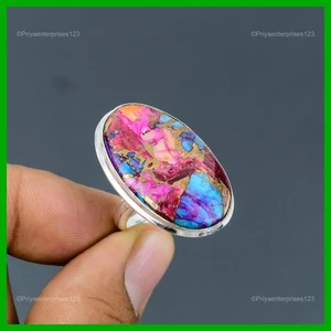 Natural Kingman Pink Dahlia Turquoise Stone Promise New Ring 925 Sterling Silver - Picture 1 of 11