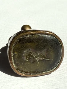 VINTAGE ANTIQUE BRASS FOB SEAL WITH GLASS INTAGLIO - Picture 1 of 3