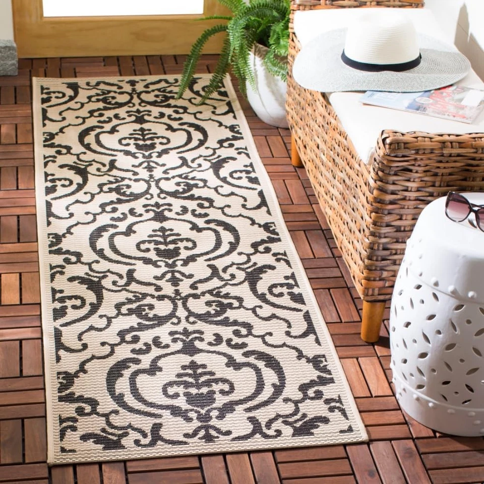 Washable Rug Outdoor Courtyard Collection - 2'3" x 6'7" Runner, Sand & Black,... - Image 1 of 4