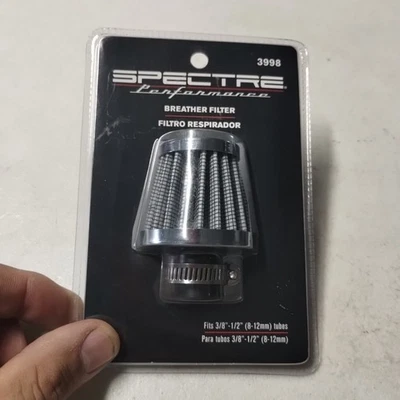 Spectre Performance Breather Filter Fits 3/8" - 1/2" Tube Black Chrome 3998 (A) - Image 1 of 4