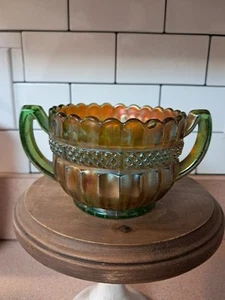 Northwood Green Carnival Glass Sugar Luster Flute aka Alaska EUC! - Picture 1 of 5